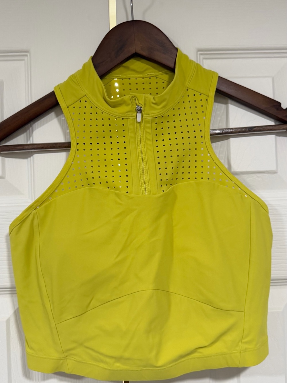 Sleeveless High-Neck Perforated Yellow Crop Top